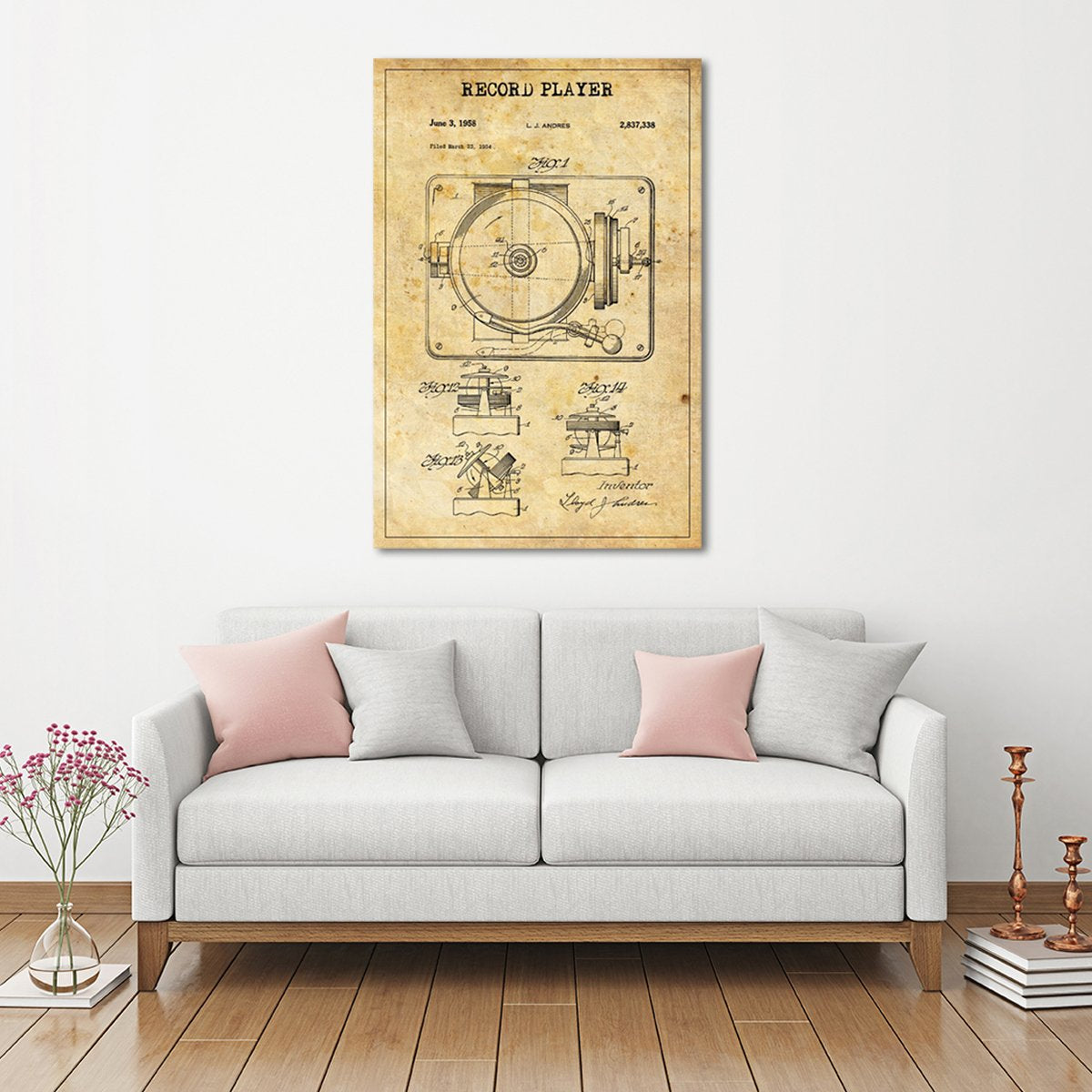 Record Player Patent Canvas Wall Art