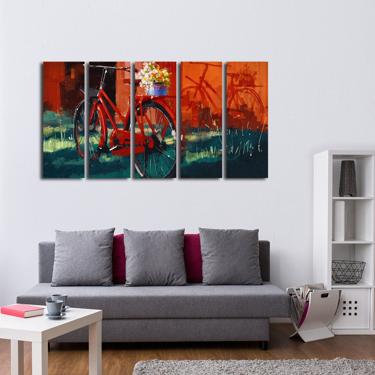 Red Bike Multi Panel Canvas Wall Art