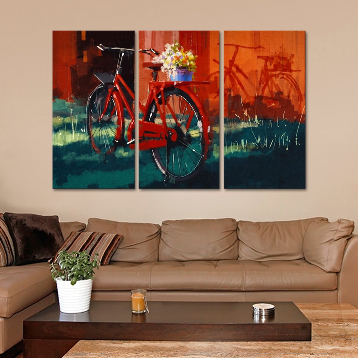 Red Bike Multi Panel Canvas Wall Art