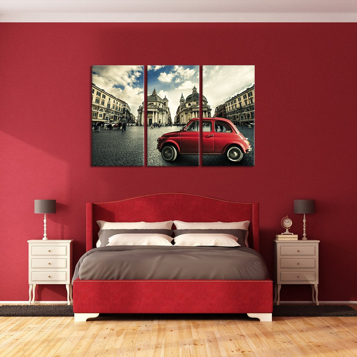 Red Car Multi Panel Canvas Wall Art
