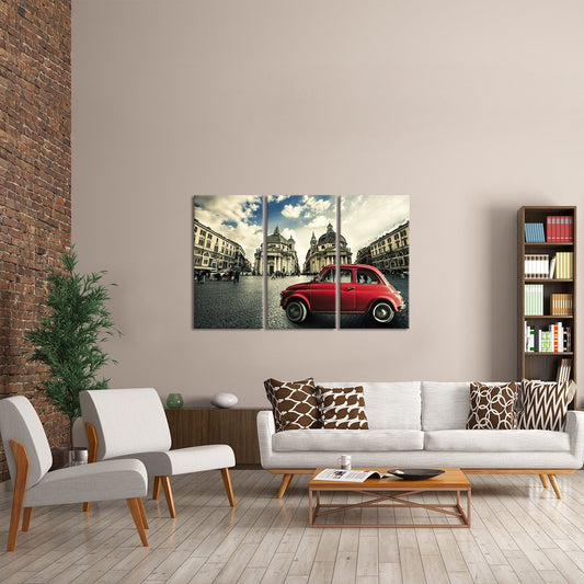 Red Car Multi Panel Canvas Wall Art
