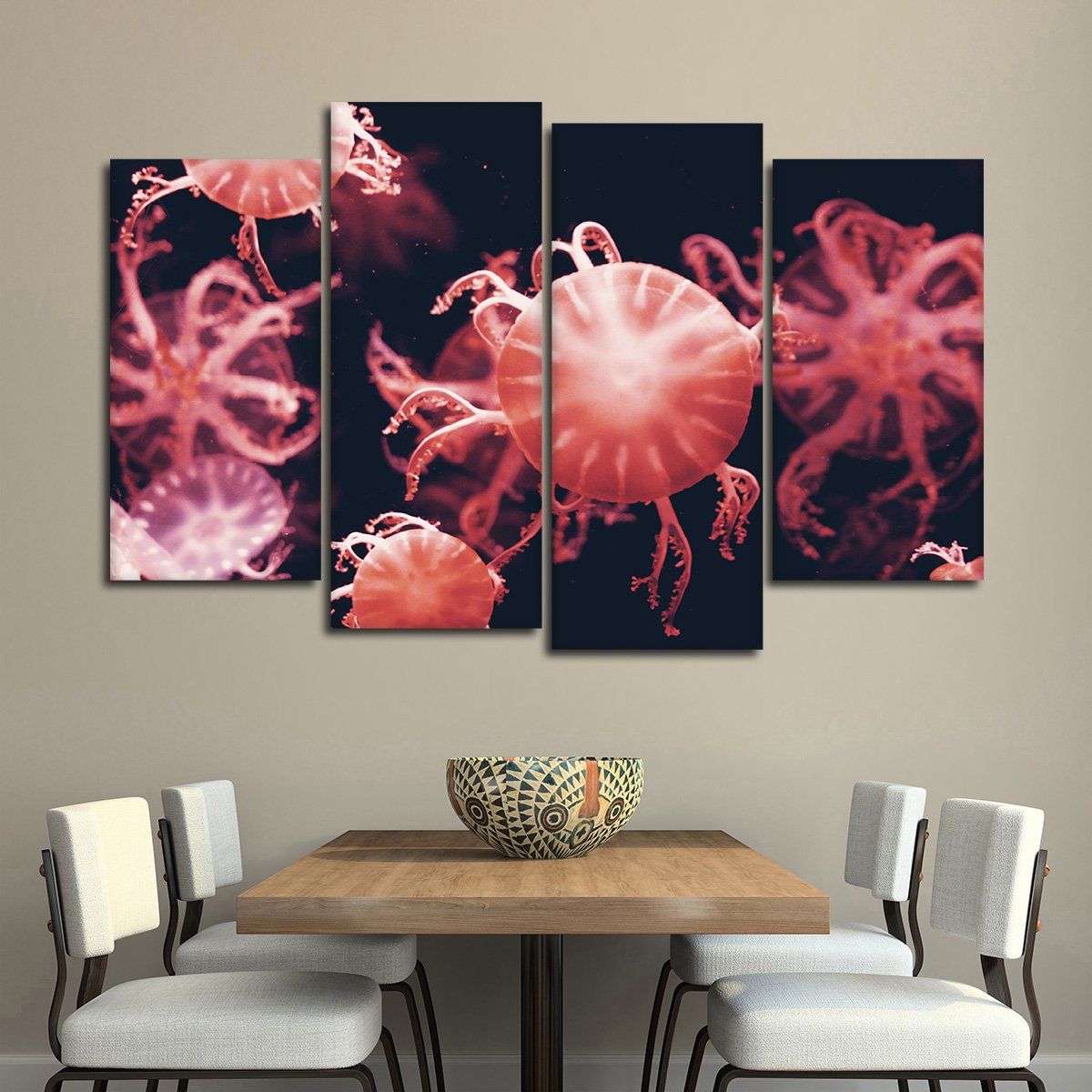 Red Jellyfish Multi Panel Canvas Wall Art
