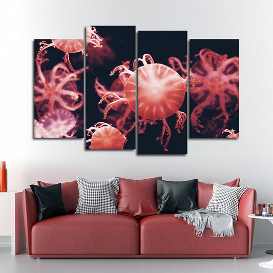 Red Jellyfish Multi Panel Canvas Wall Art