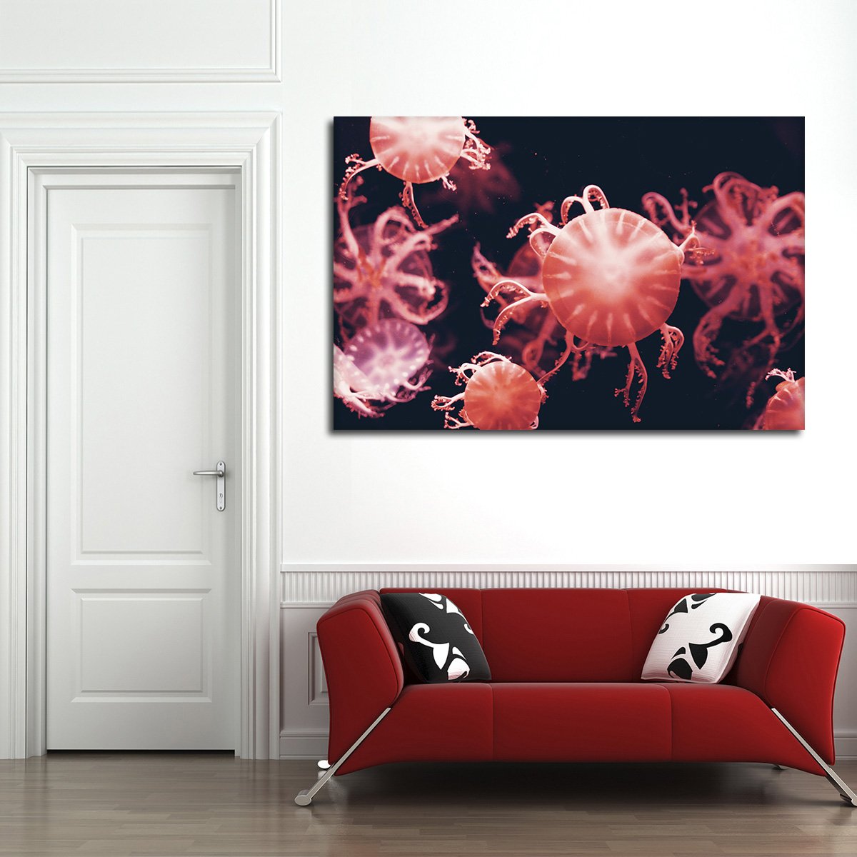Red Jellyfish Multi Panel Canvas Wall Art