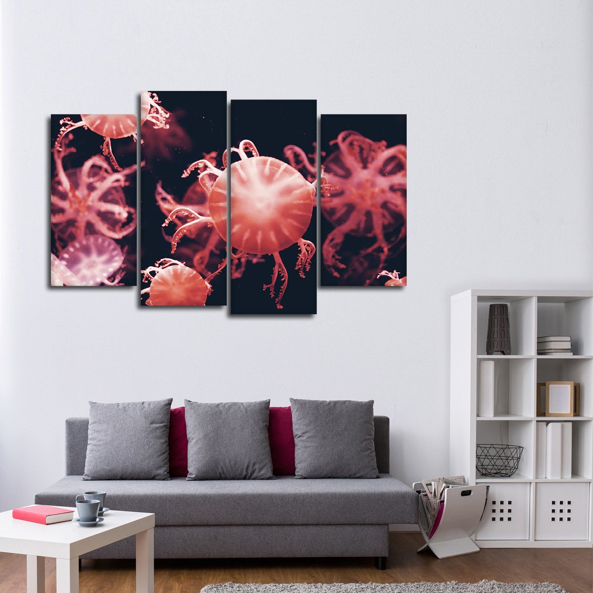 Red Jellyfish Multi Panel Canvas Wall Art