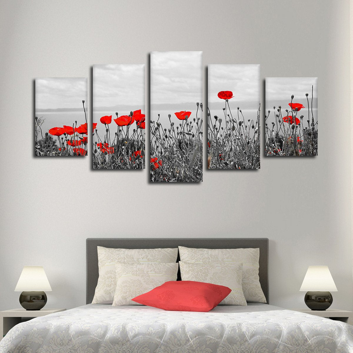 Red Poppy Fields Pop Multi Panel Canvas Wall Art