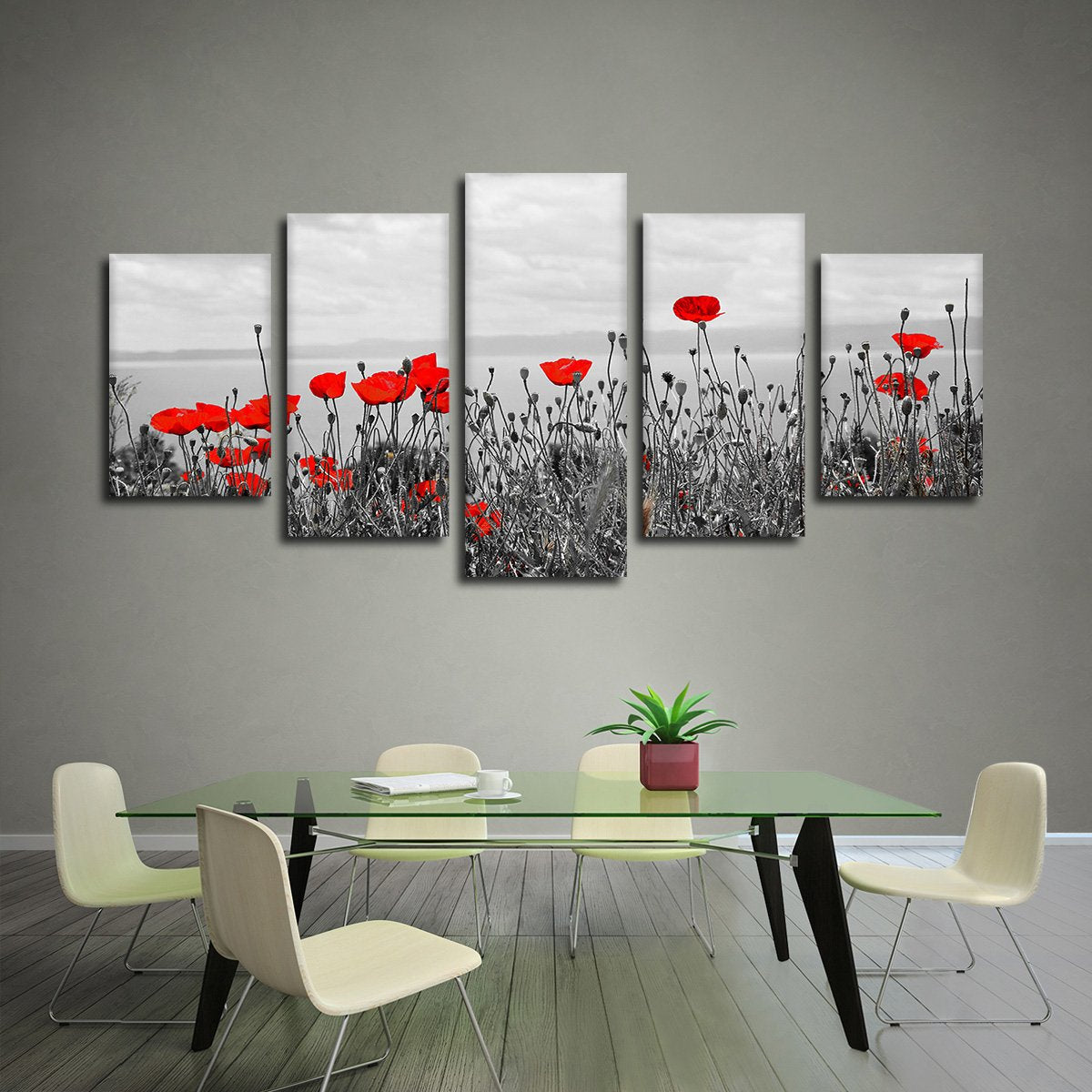 Red Poppy Fields Pop Multi Panel Canvas Wall Art