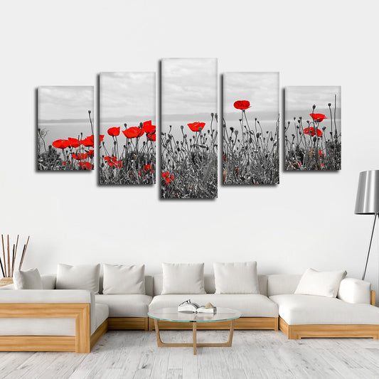Red Poppy Fields Pop Multi Panel Canvas Wall Art
