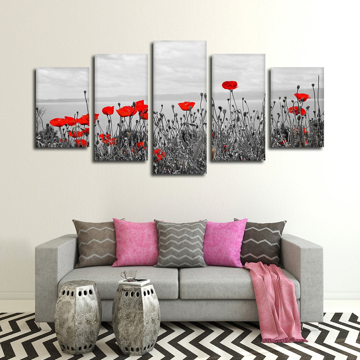 Red Poppy Fields Pop Multi Panel Canvas Wall Art
