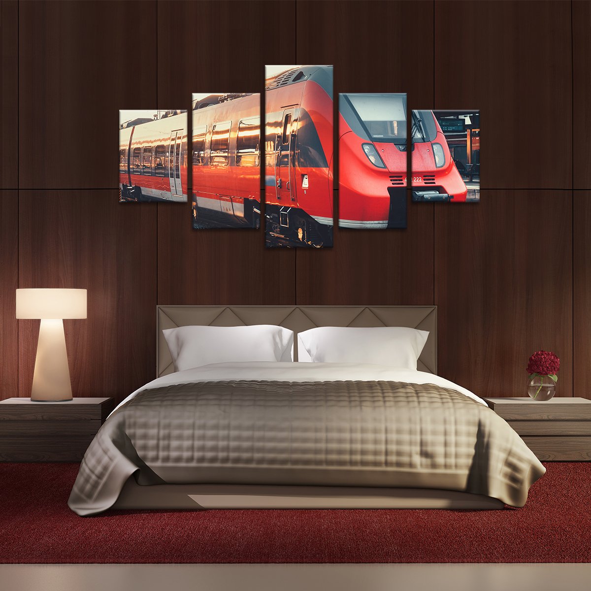 Red Train Multi Panel Canvas Wall Art