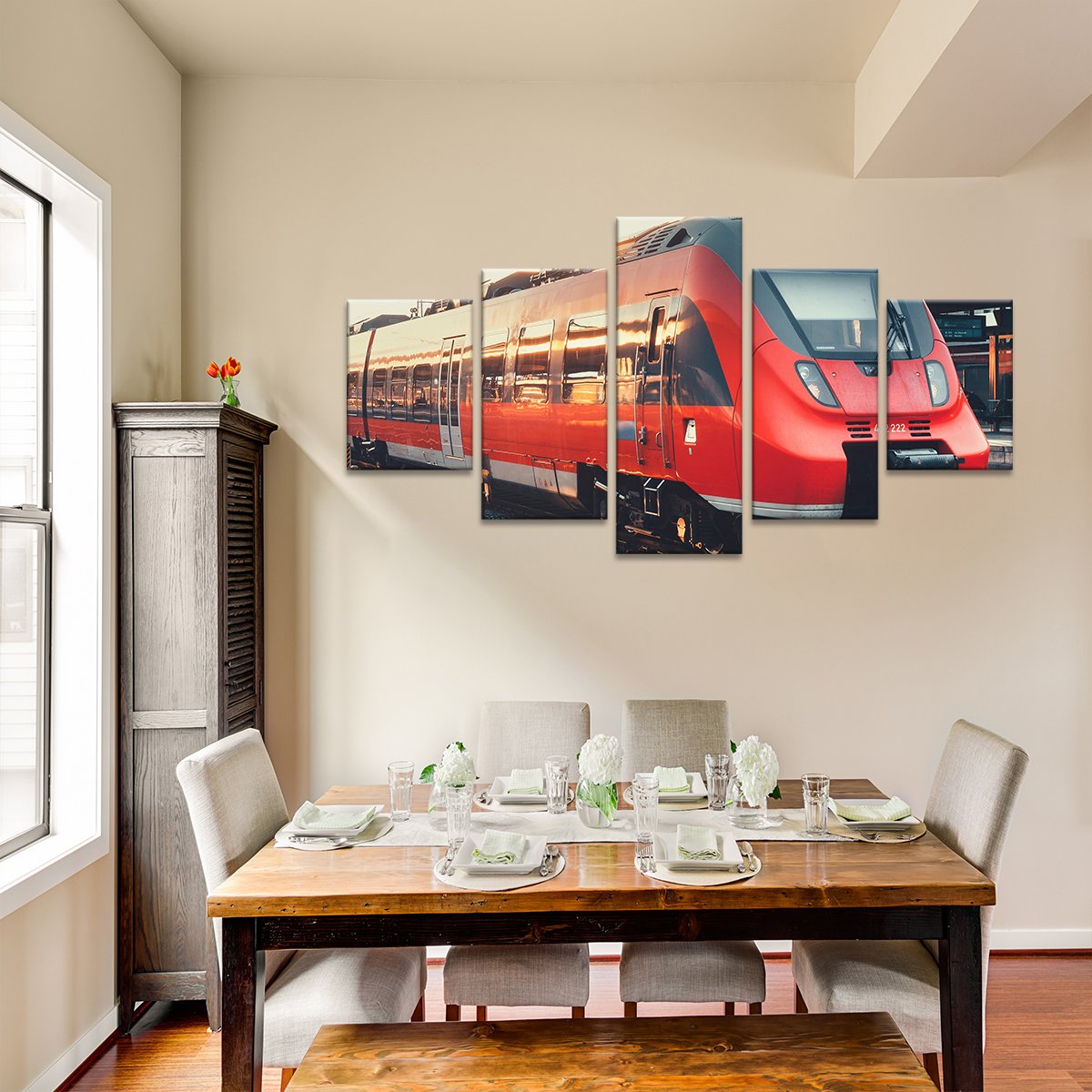 Red Train Multi Panel Canvas Wall Art