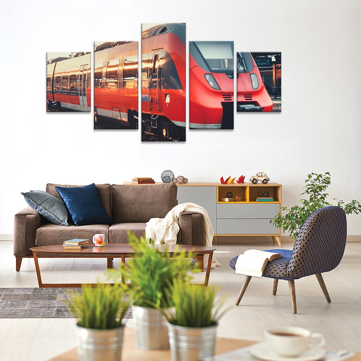 Red Train Multi Panel Canvas Wall Art
