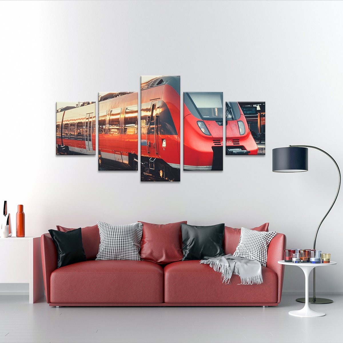 Red Train Multi Panel Canvas Wall Art