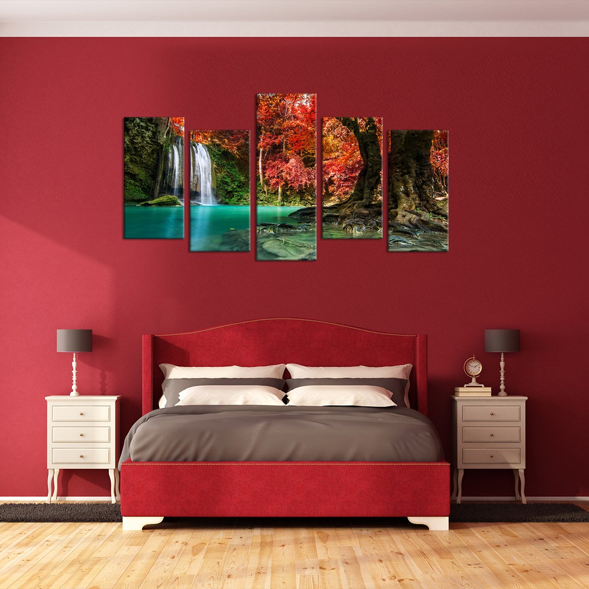 Red Waterfall Multi Panel Canvas Wall Art