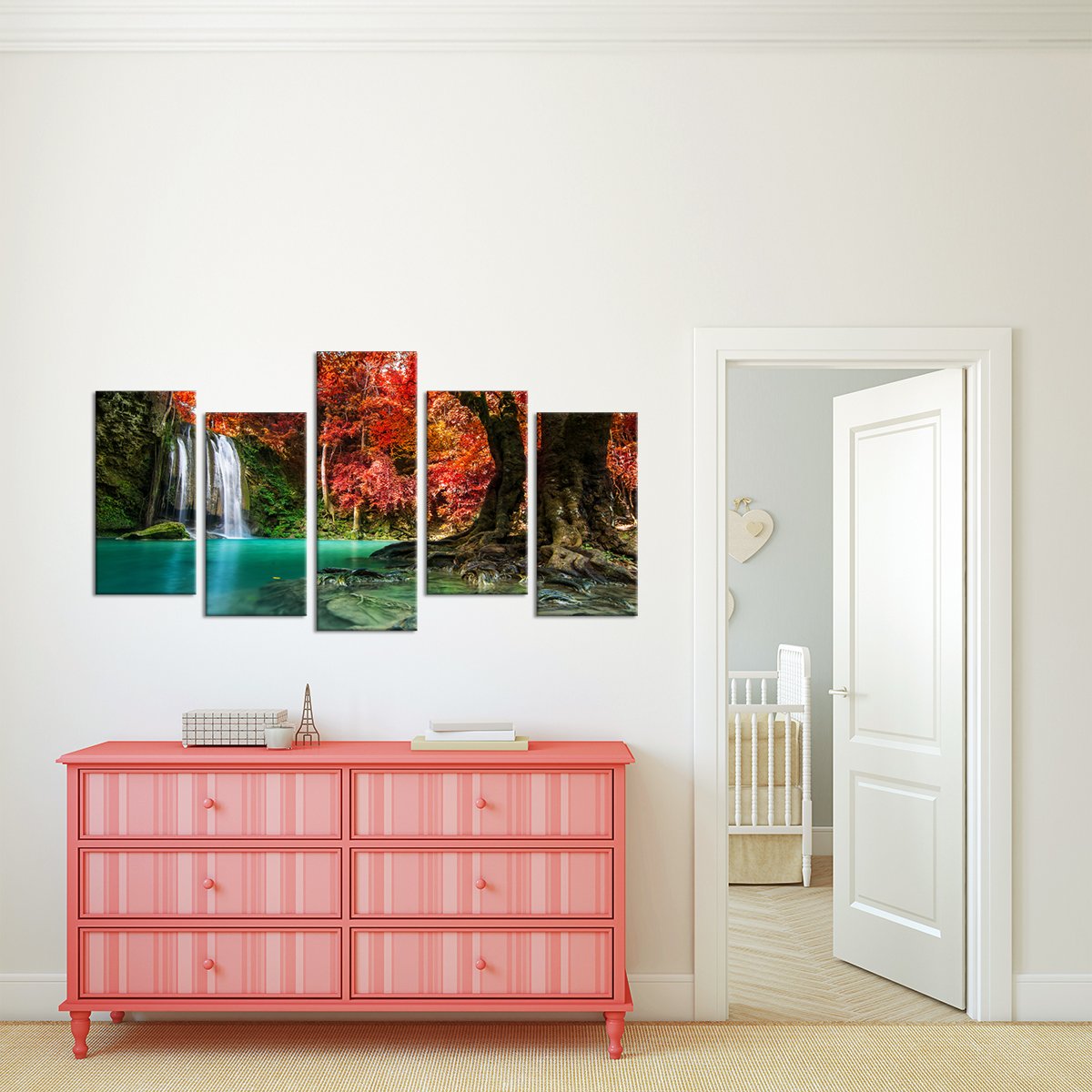Red Waterfall Multi Panel Canvas Wall Art