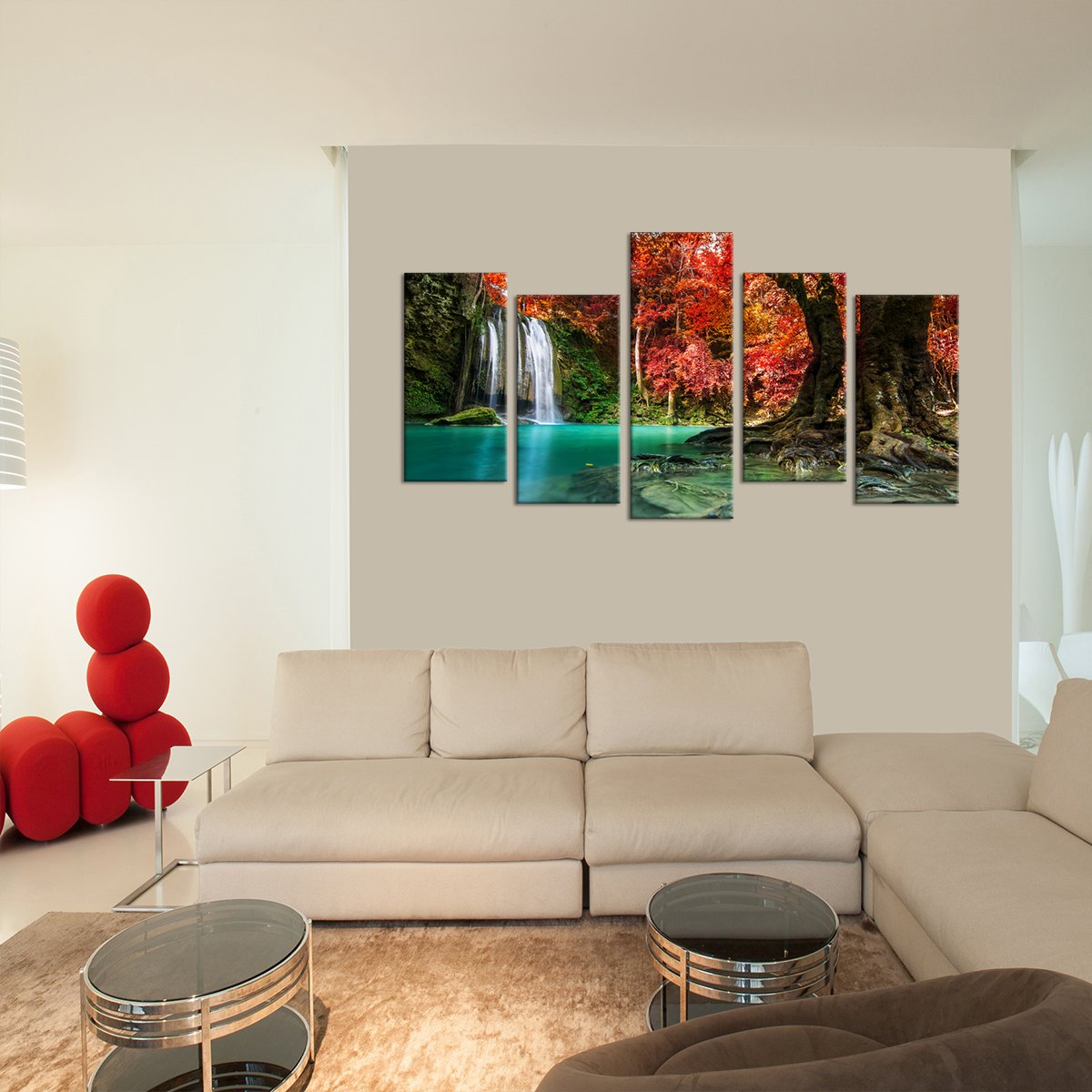 Red Waterfall Multi Panel Canvas Wall Art