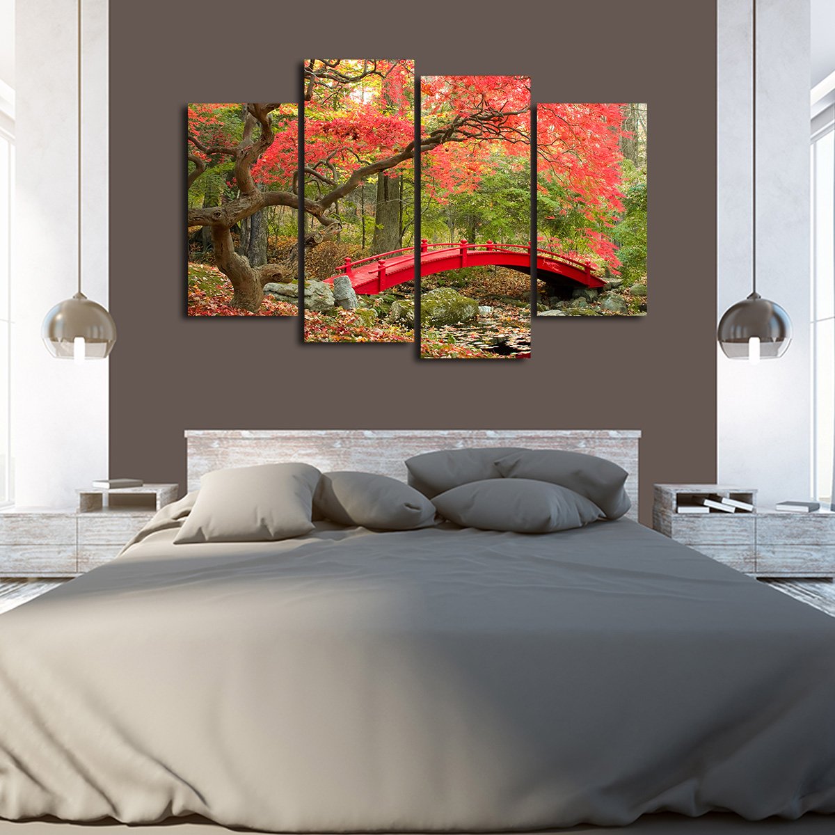 Red Bridge Multi Panel Canvas Wall Art