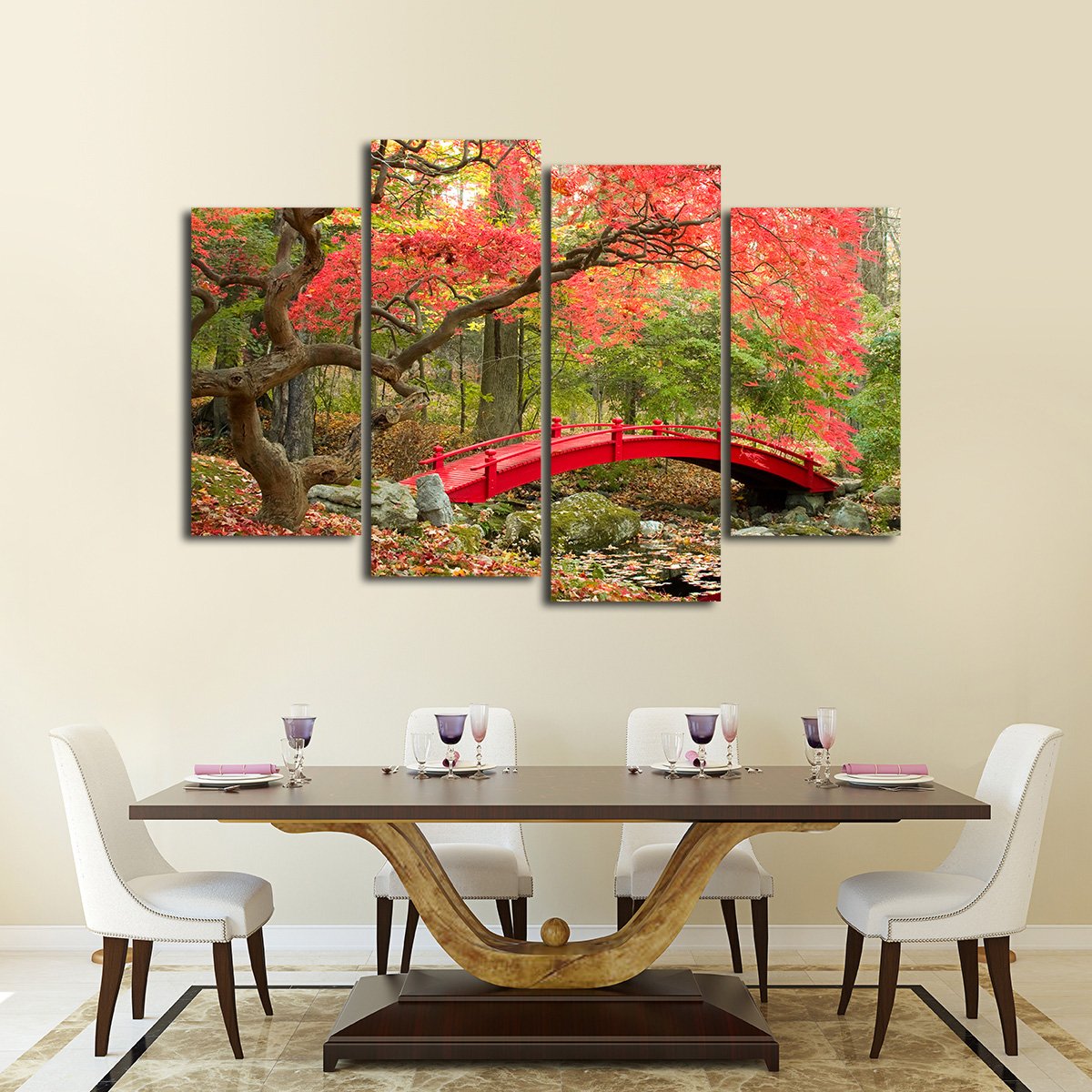 Red Bridge Multi Panel Canvas Wall Art