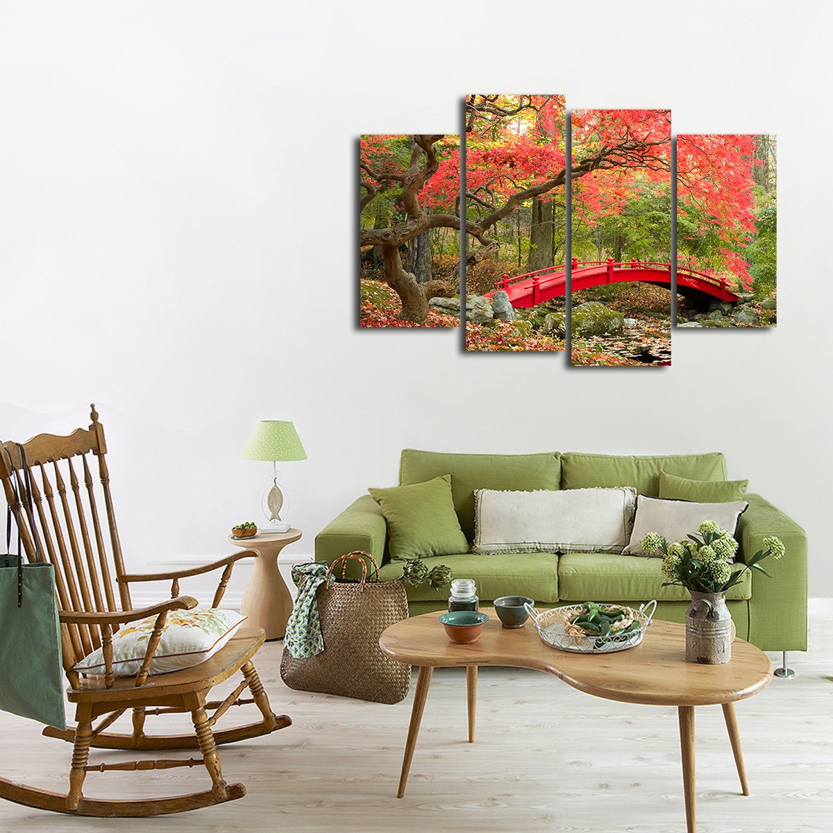 Red Bridge Multi Panel Canvas Wall Art
