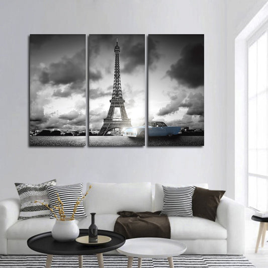 Retro Car In Paris Multi Panel Canvas Wall Art