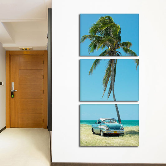 Retro Car In Havana Multi Panel Canvas Wall Art