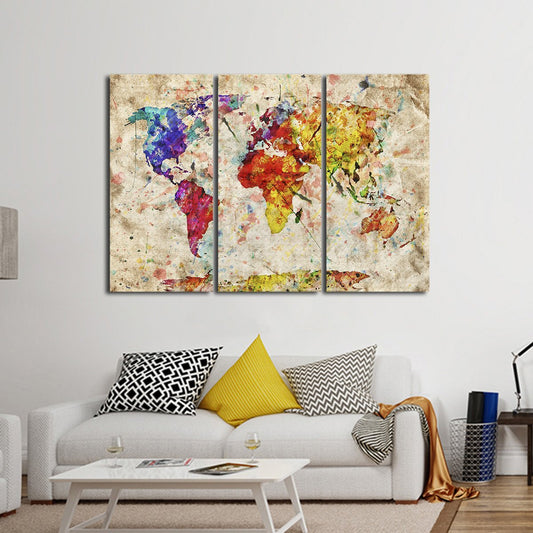 Retro Expression World Map Multi Panel Canvas Wall Art