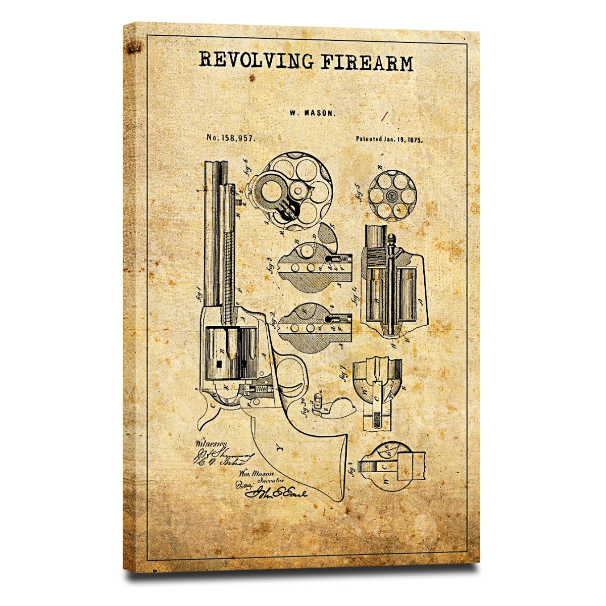 Revolving Firearm Patent Canvas Wall Art