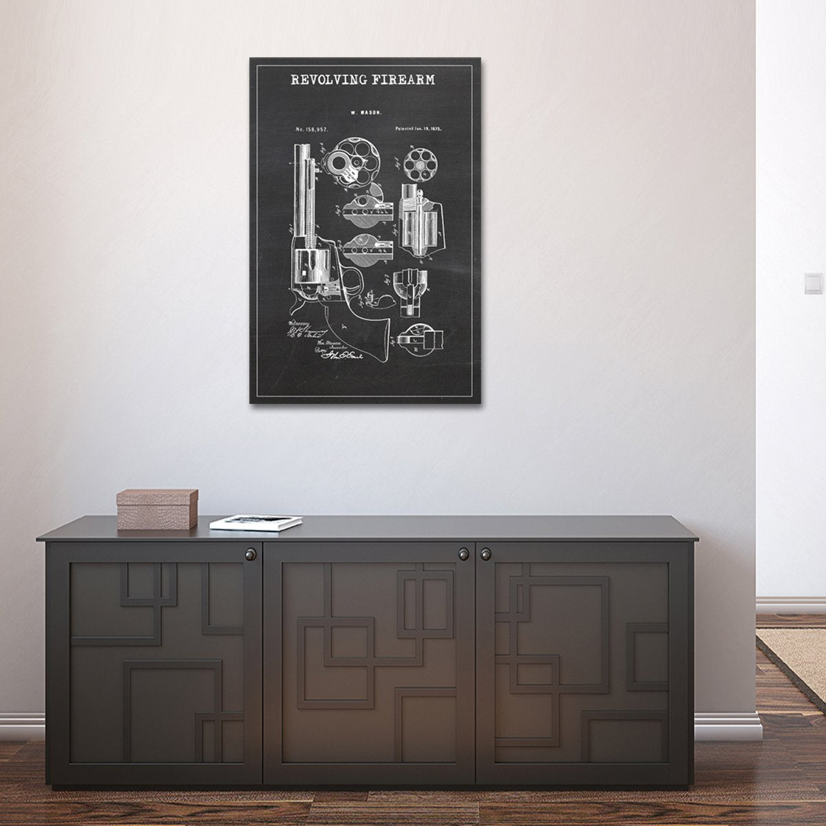 Revolving Firearm Patent BW Canvas Wall Art