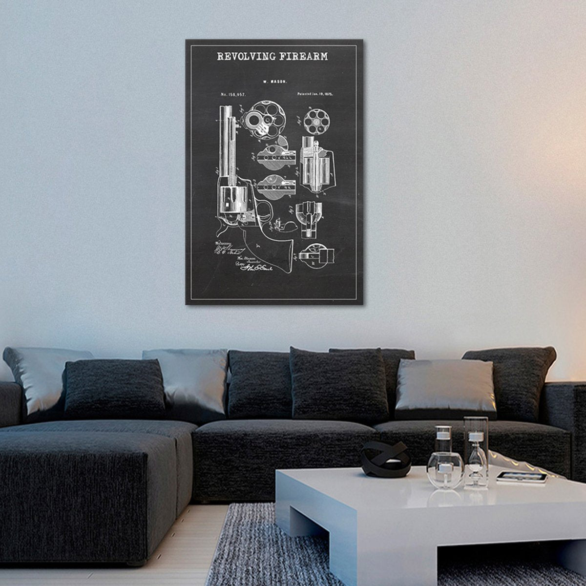 Revolving Firearm Patent BW Canvas Wall Art