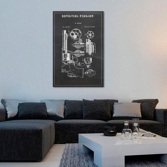 Revolving Firearm Patent BW Canvas Wall Art
