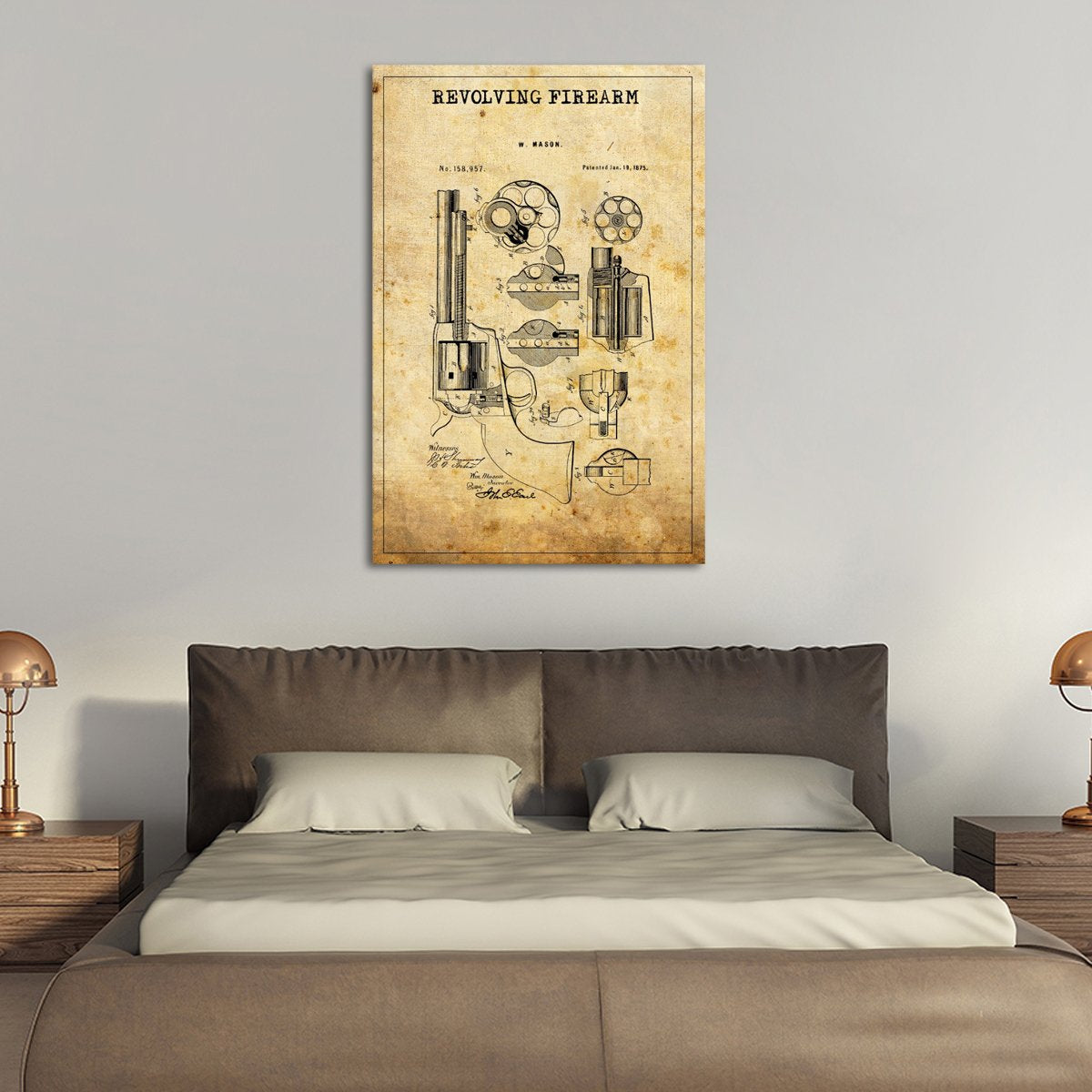 Revolving Firearm Patent Canvas Wall Art