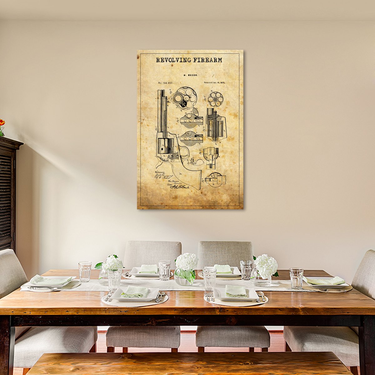 Revolving Firearm Patent Canvas Wall Art