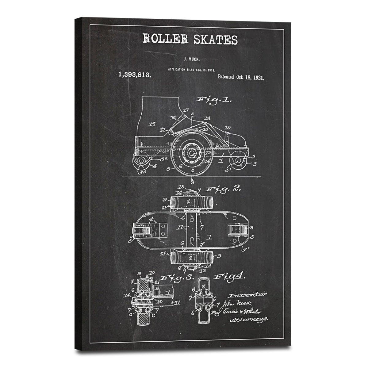 Roller Skates Patent BW Canvas Wall Art