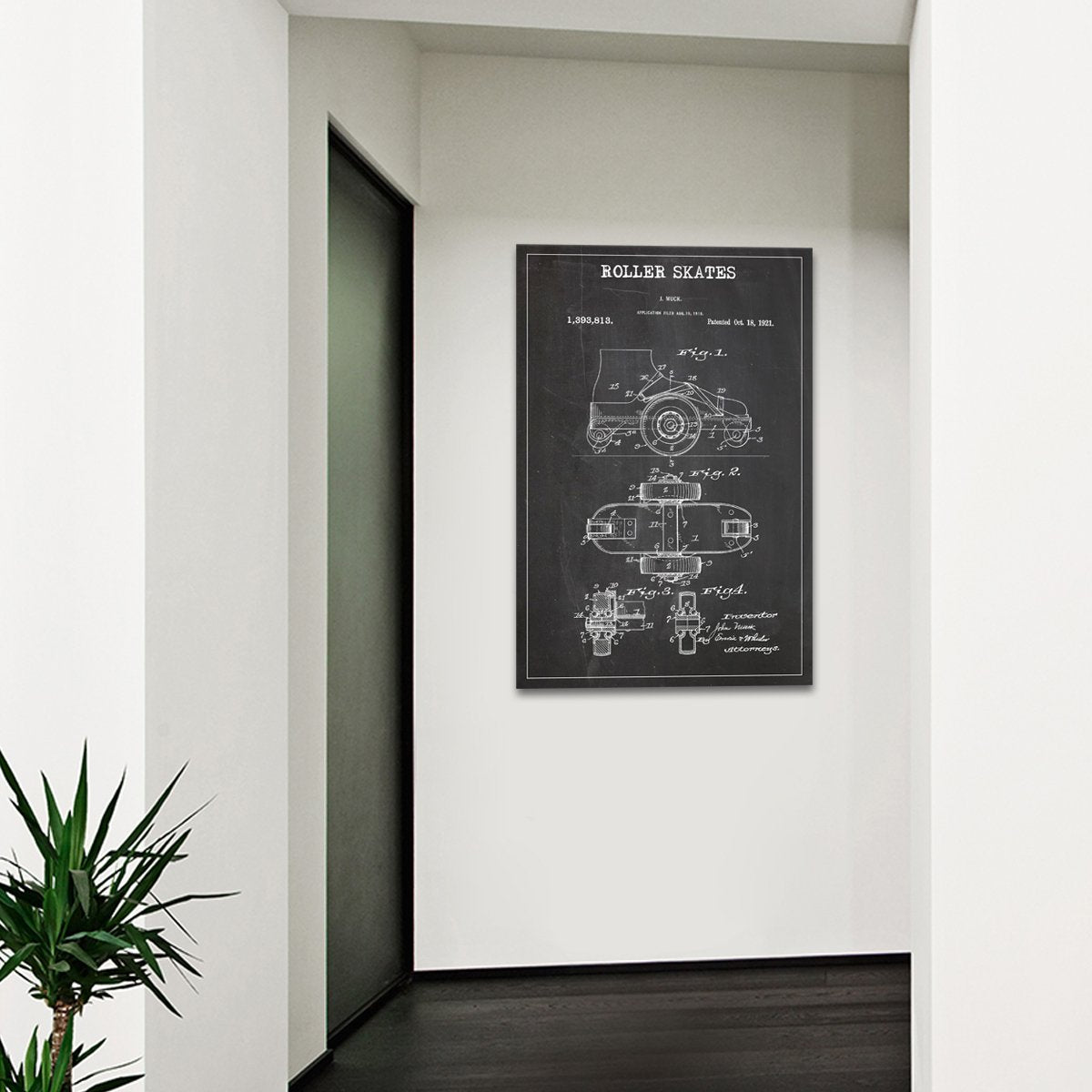 Roller Skates Patent BW Canvas Wall Art