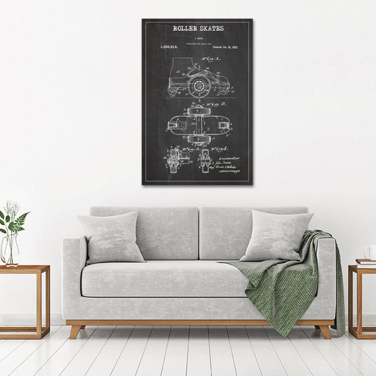 Roller Skates Patent BW Canvas Wall Art