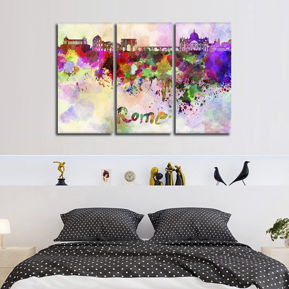 Rome Watercolor Skyline Multi Panel Canvas Wall Art