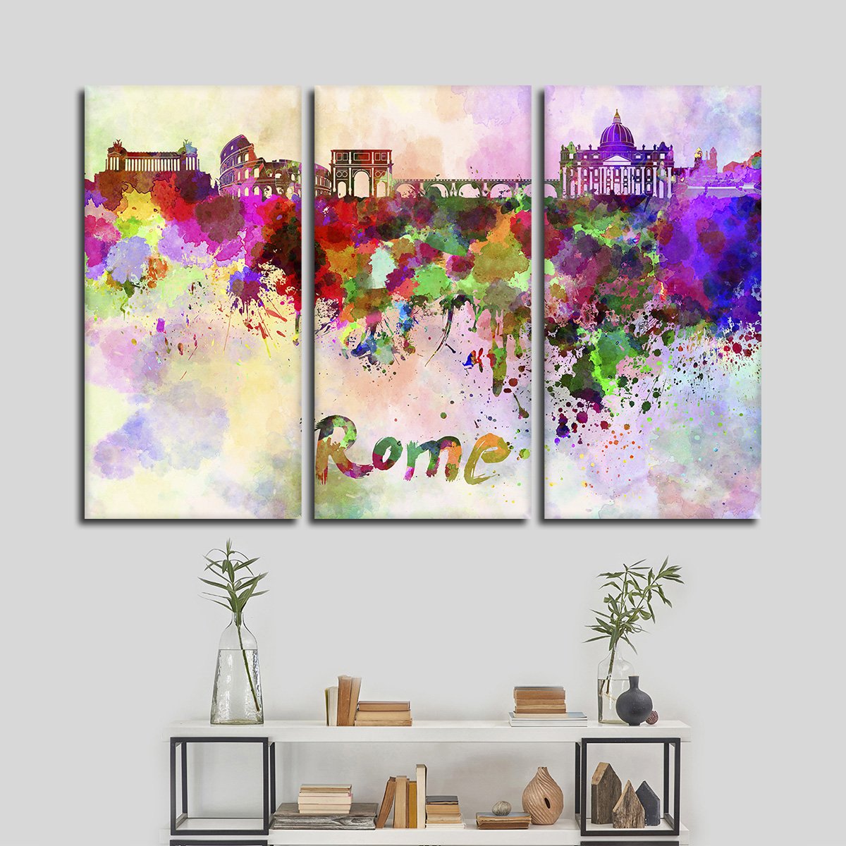 Rome Watercolor Skyline Multi Panel Canvas Wall Art