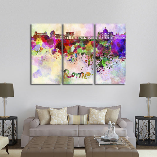 Rome Watercolor Skyline Multi Panel Canvas Wall Art