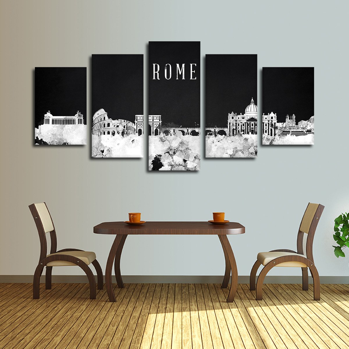 Rome Watercolor Skyline BW Multi Panel Canvas Wall Art