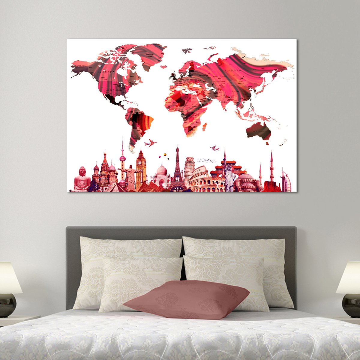 Rose Gold World Map Masterpiece Multi Panel Canvas Wall Art