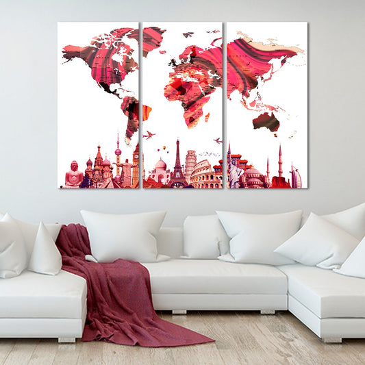 Rose Gold World Map Masterpiece Multi Panel Canvas Wall Art
