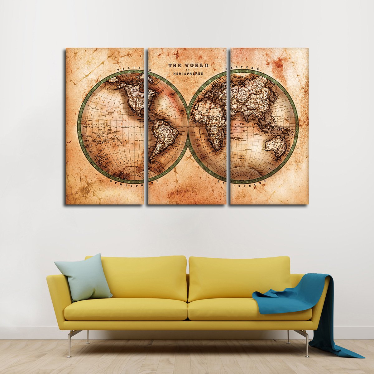 Rustic Hemispheres Map Multi Panel Canvas Wall Art