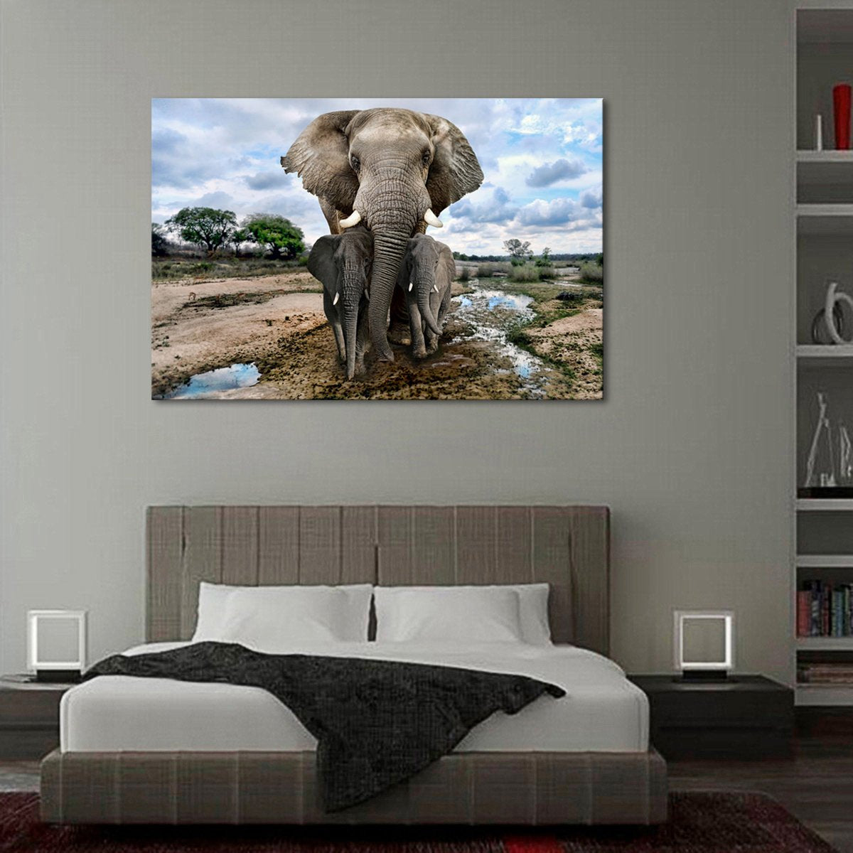 Safari Elephants Multi Panel Canvas Wall Art