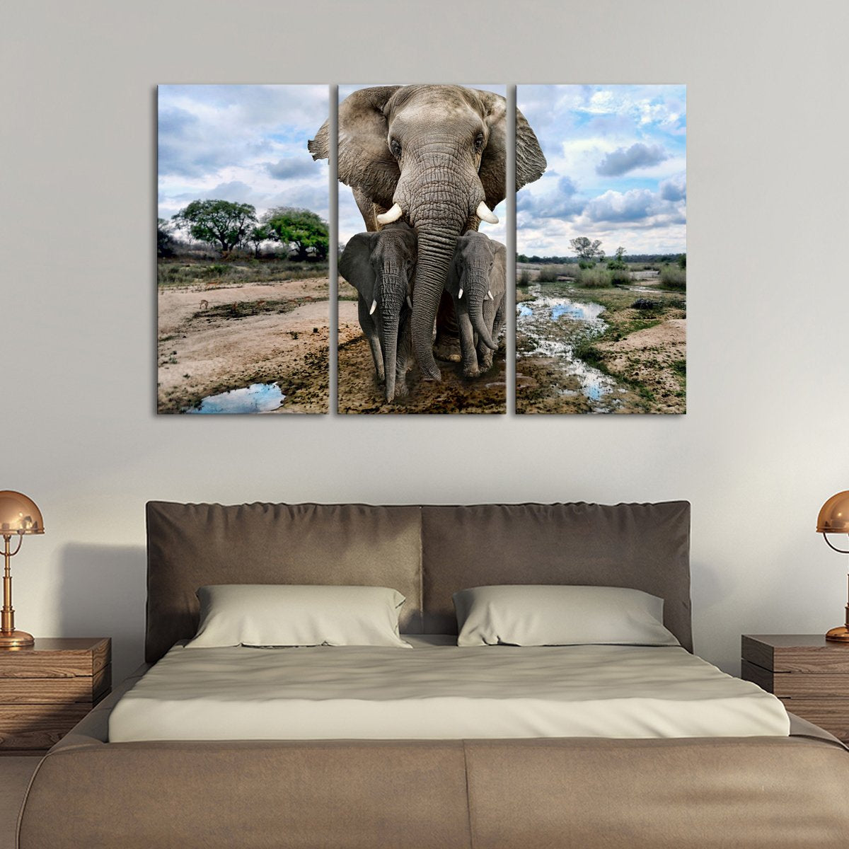 Safari Elephants Multi Panel Canvas Wall Art