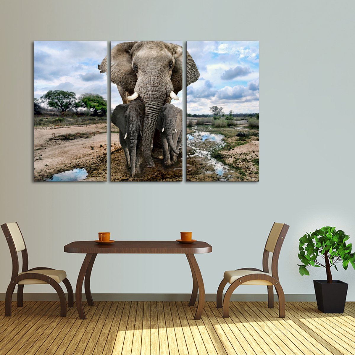 Safari Elephants Multi Panel Canvas Wall Art