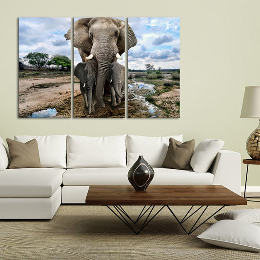 Safari Elephants Multi Panel Canvas Wall Art