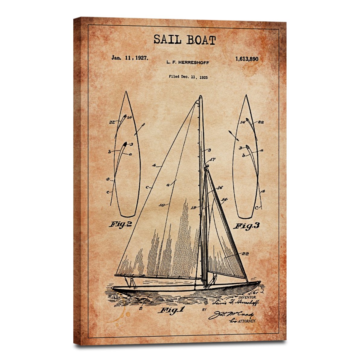 Sail Boat Patent Canvas Wall Art