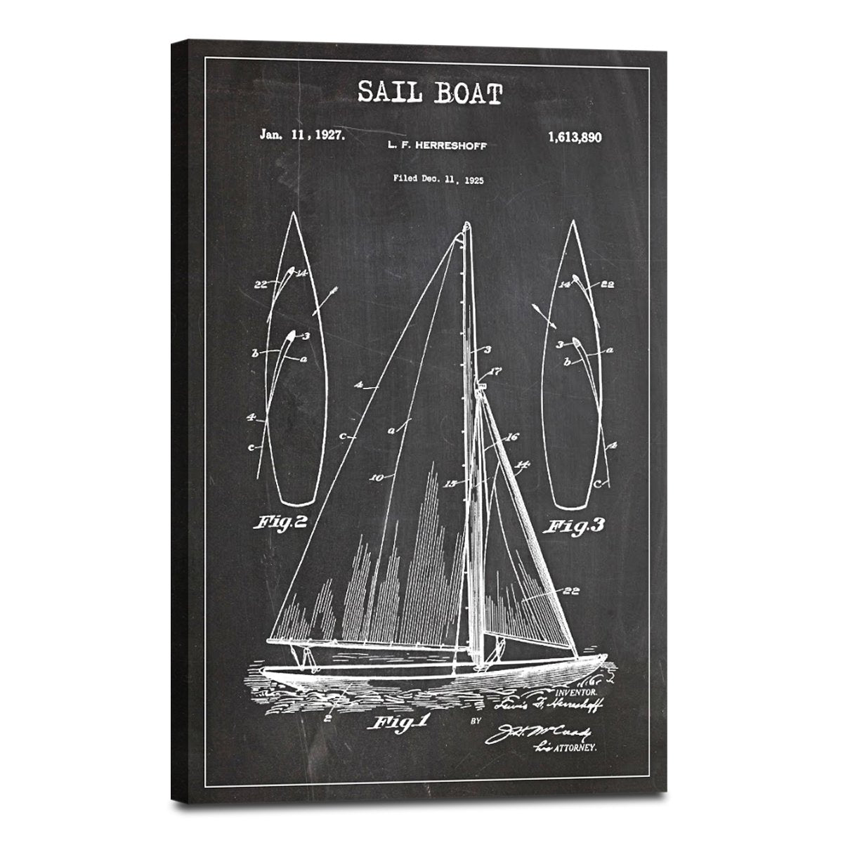 Sail Boat Patent BW Canvas Wall Art