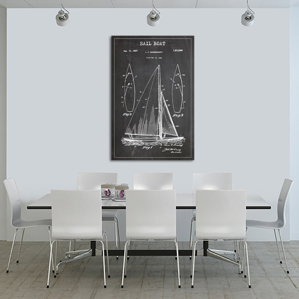 Sail Boat Patent BW Canvas Wall Art