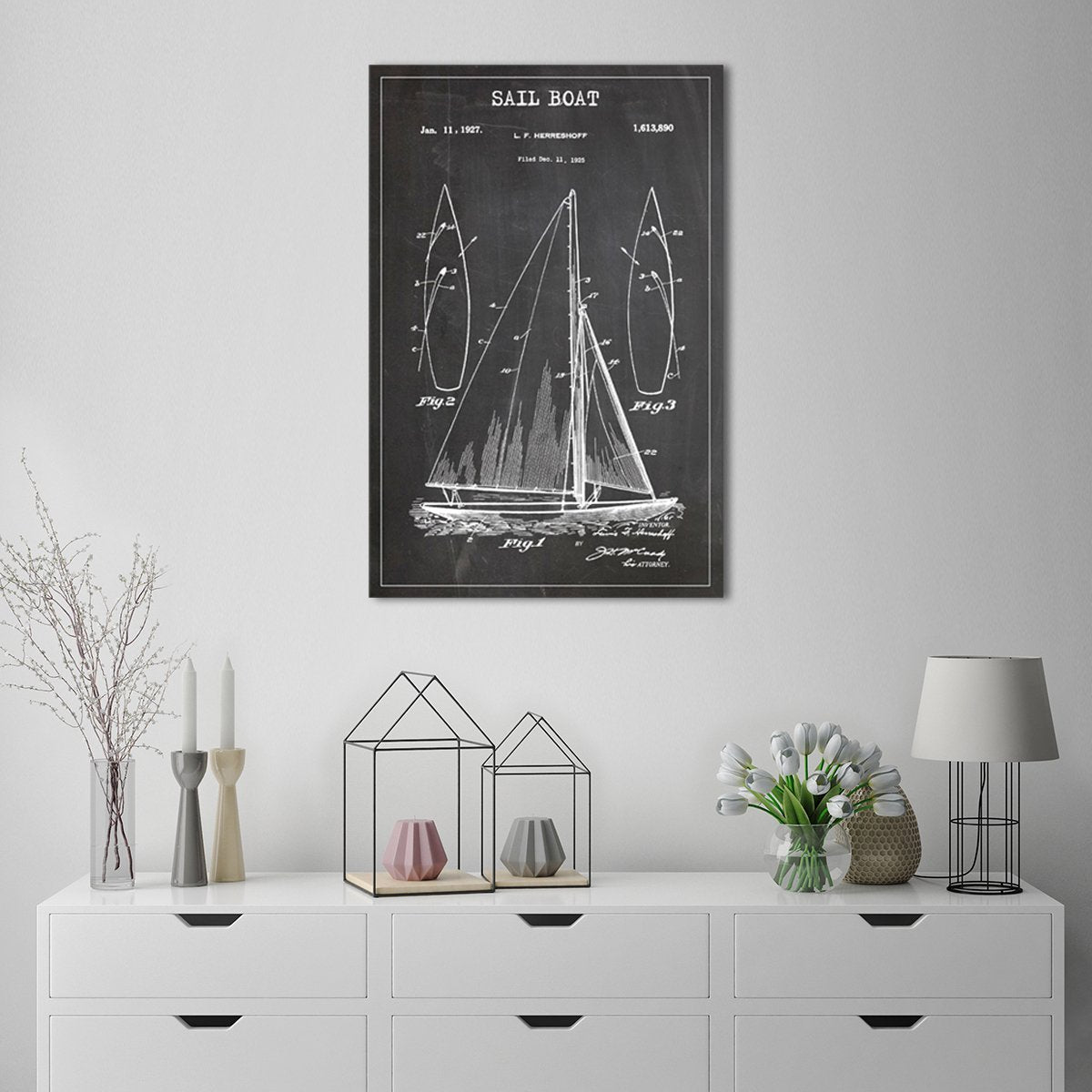 Sail Boat Patent BW Canvas Wall Art